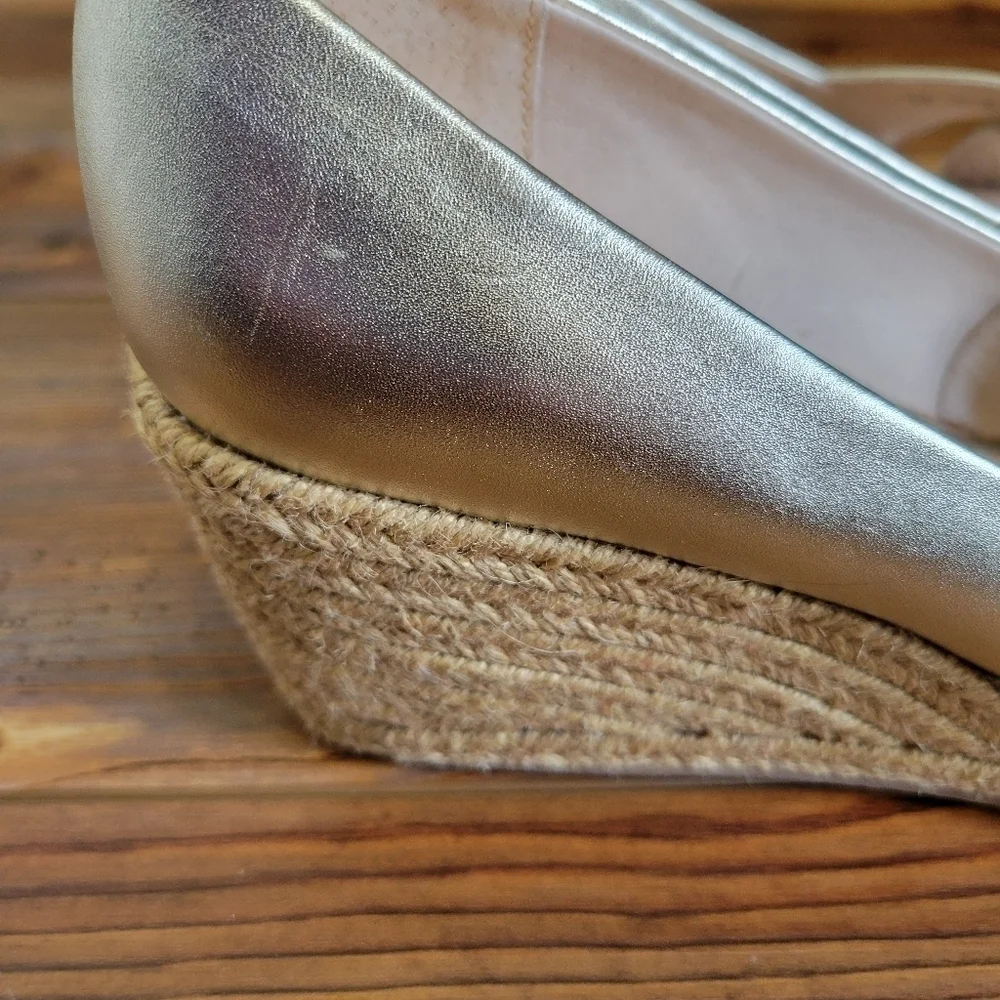 Jack Rogers Womens Palmer Criss Cross Gold Leather Wedge Sandals Size 10M